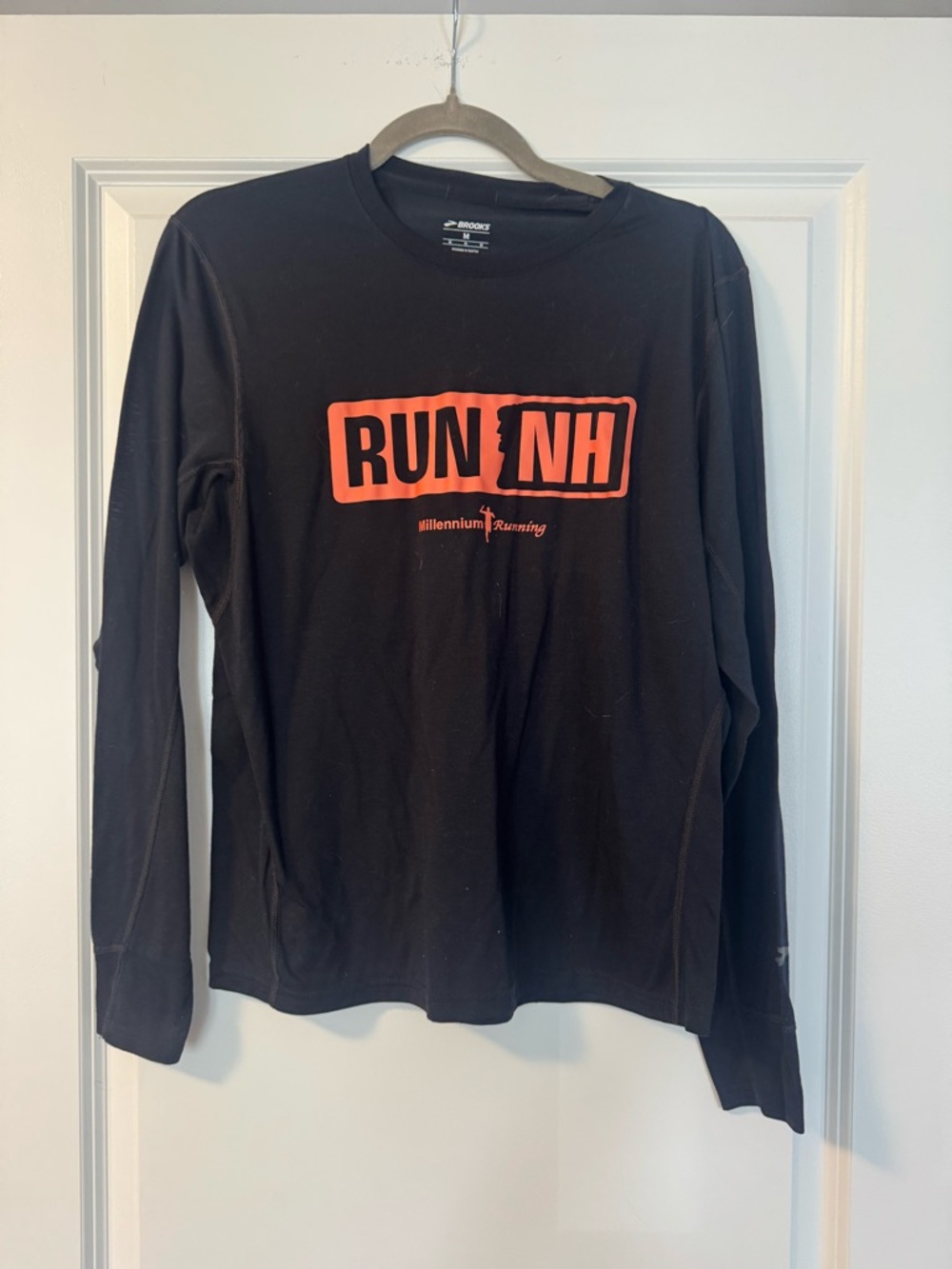 Brooks Black Long-Sleeve Running Tee with Orange RUN NH Graphic